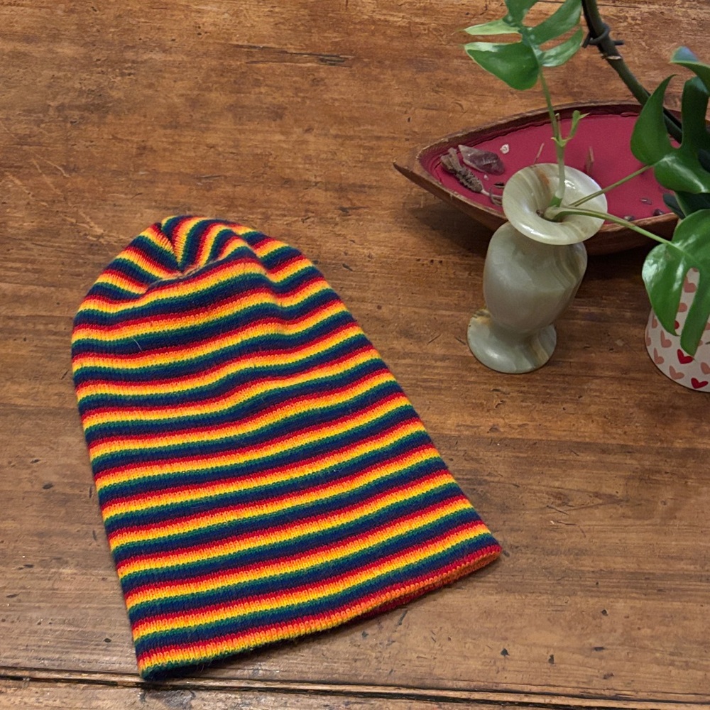 Bright vintage rainbow beanie